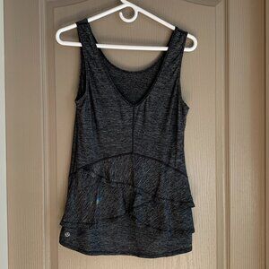 Lululemon Heathered Black Ruffle Tank Top Sz 4 – Feminine Athleisure Coastal